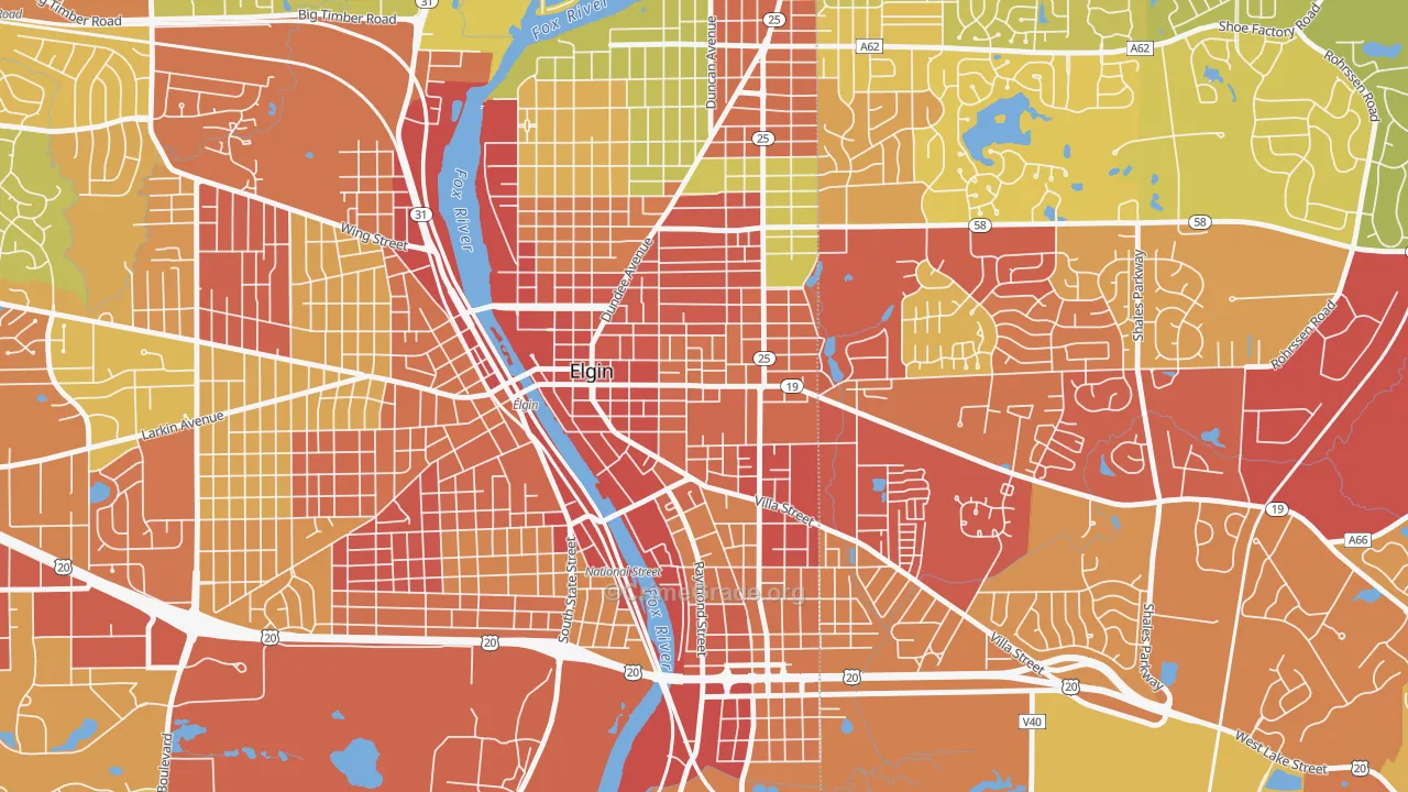 Elgin Historic District, Elgin, IL Map of Vehicle Theft Rates