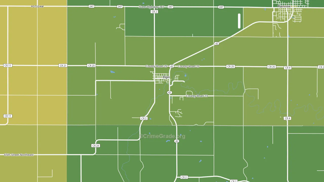 Elgin, MN Map of Vehicle Theft Rates