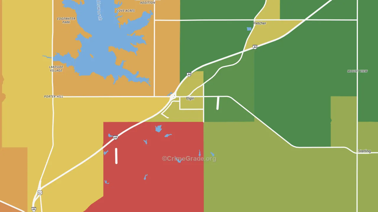 Elgin, OK Map of Vehicle Theft Rates
