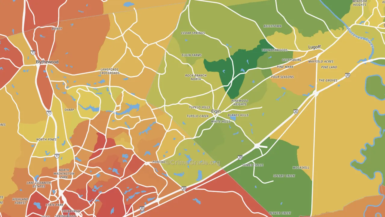 Elgin, SC Map of Vehicle Theft Rates