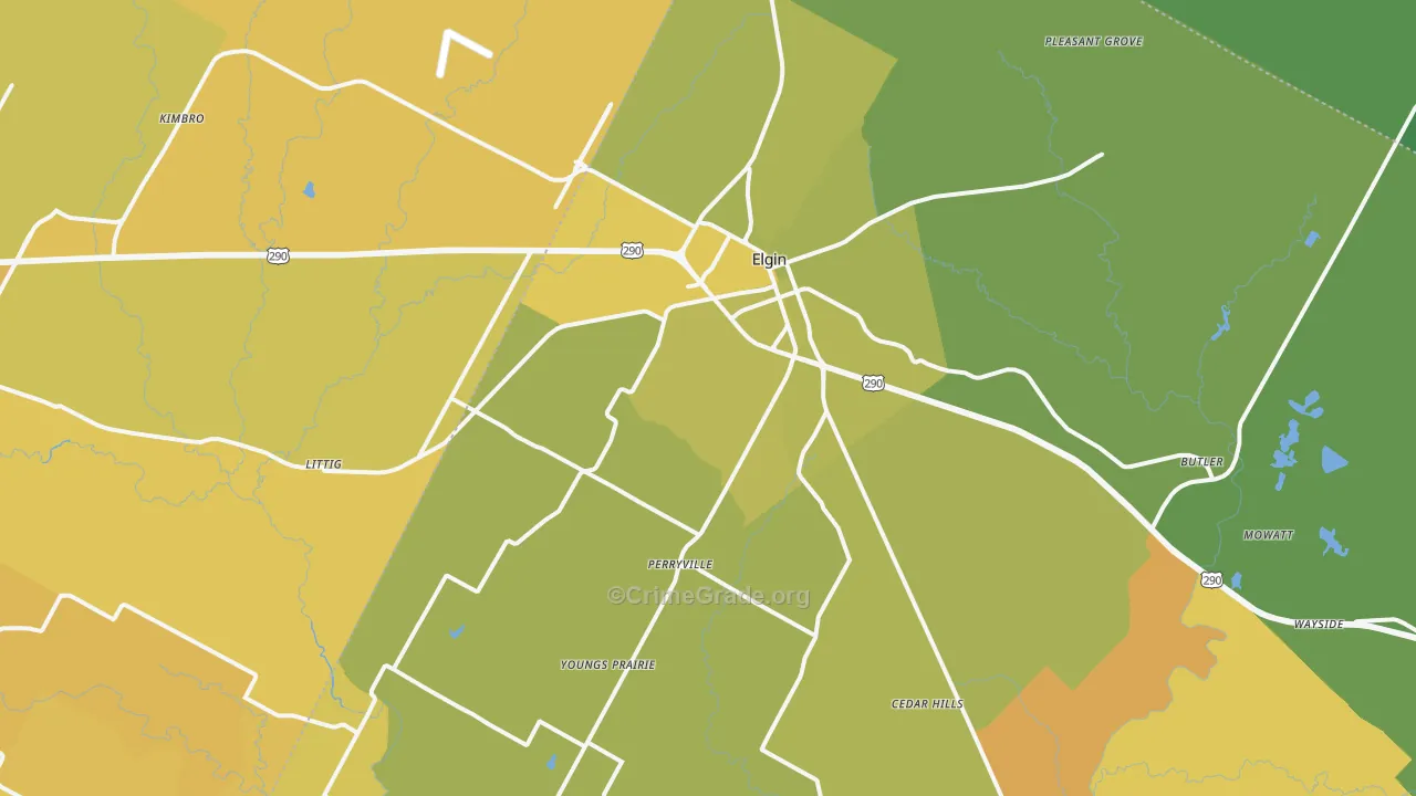 Elgin, TX Map of Vehicle Theft Rates