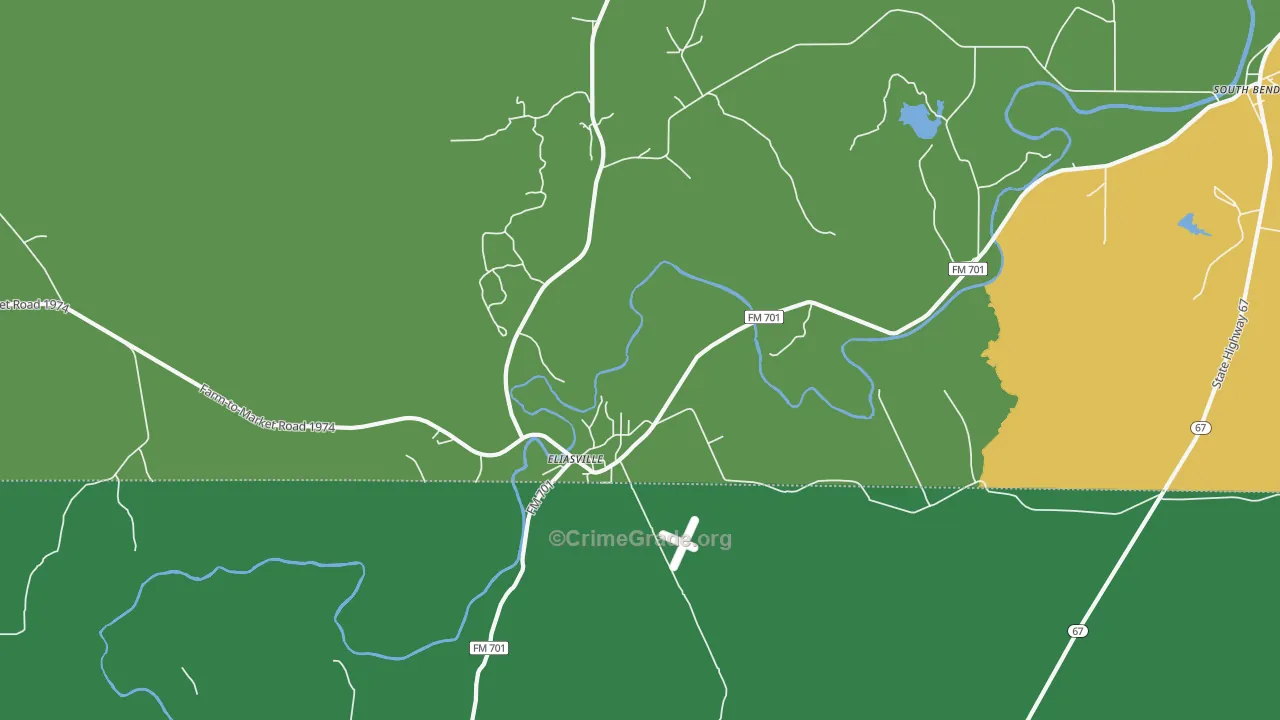 Eliasville, TX Map of Vehicle Theft Rates