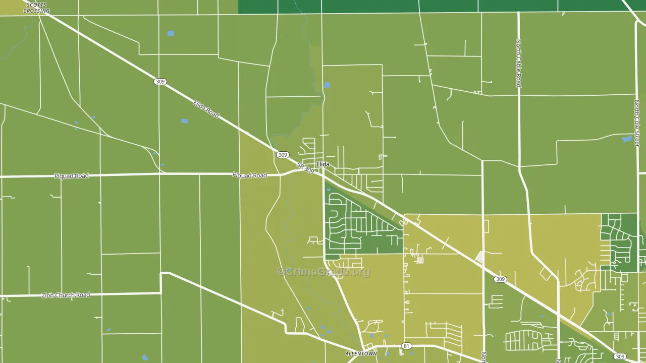 Elida, OH Map of Vehicle Theft Rates
