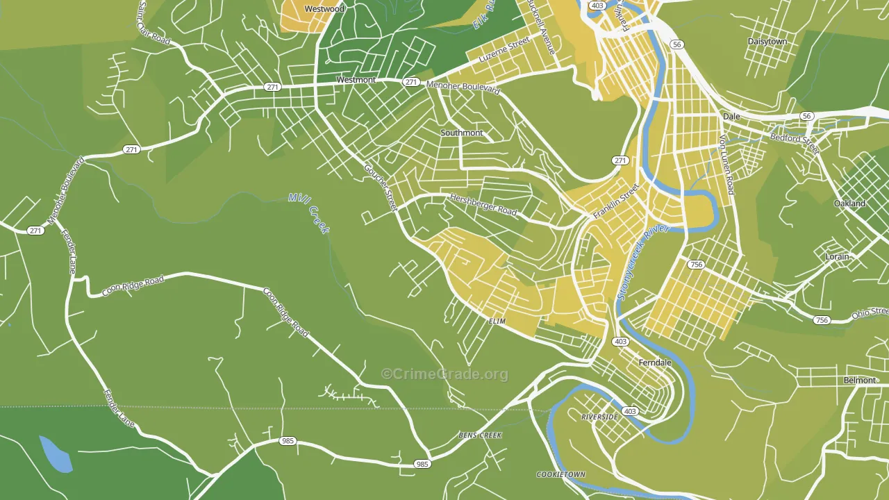 Elim, PA Map of Vehicle Theft Rates
