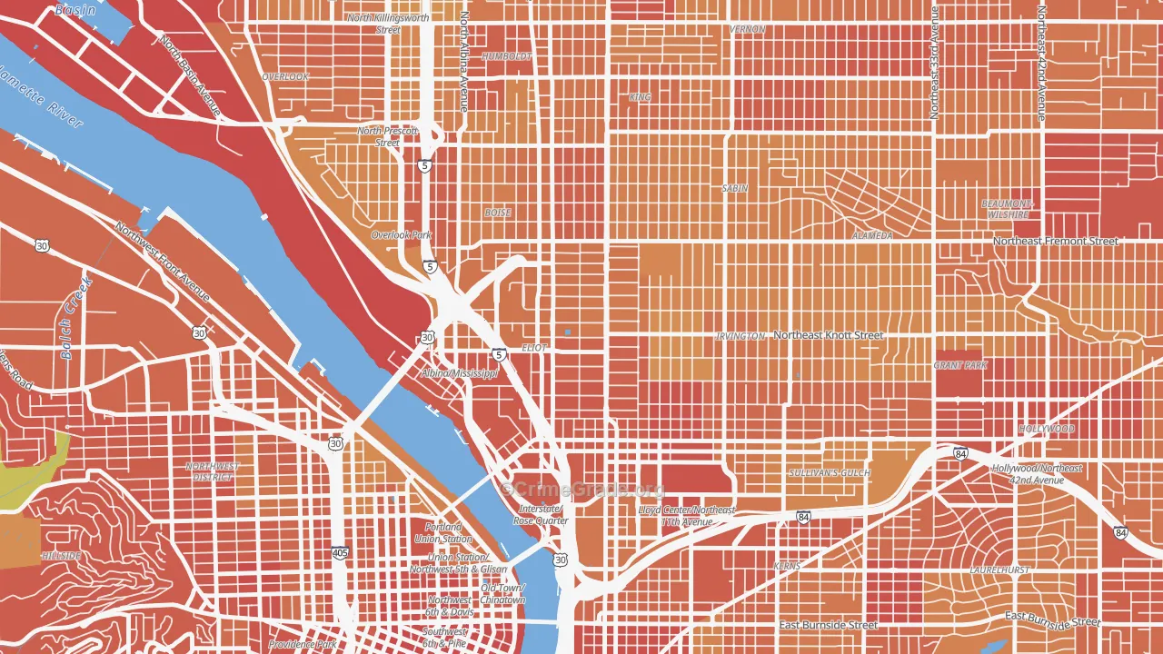 Eliot, Portland, OR Map of Vehicle Theft Rates