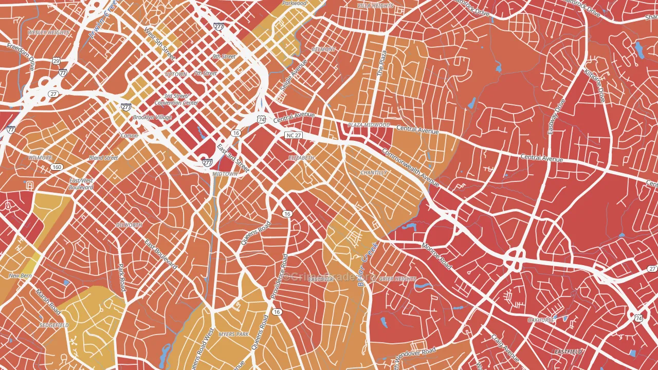 Elizabeth, Charlotte, NC Map of Vehicle Theft Rates