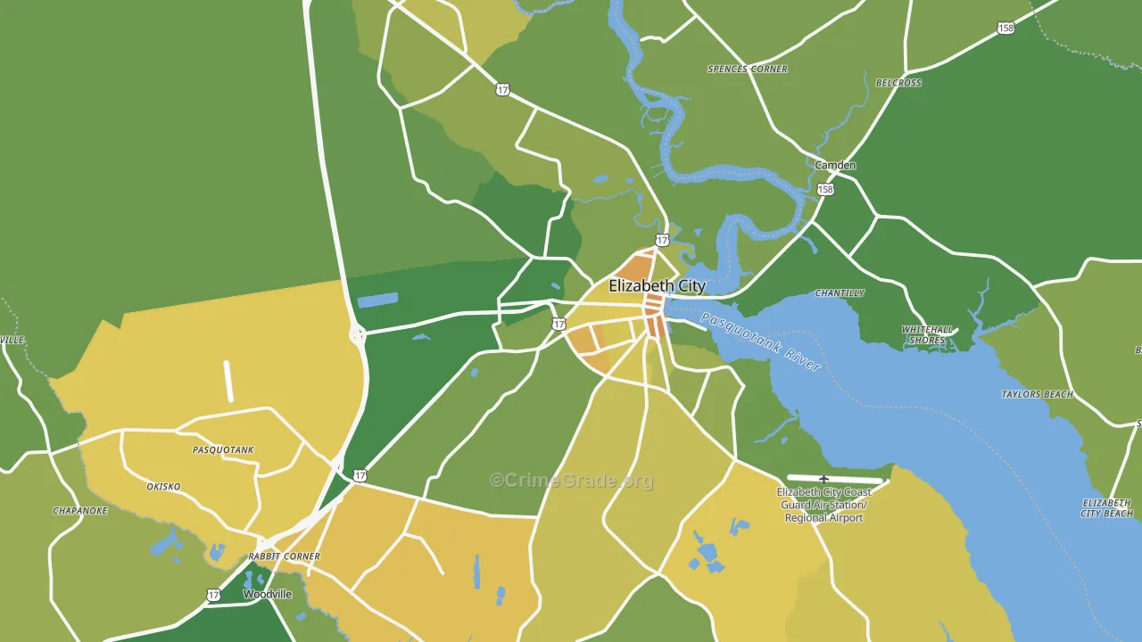 Elizabeth City, NC Map of Vehicle Theft Rates