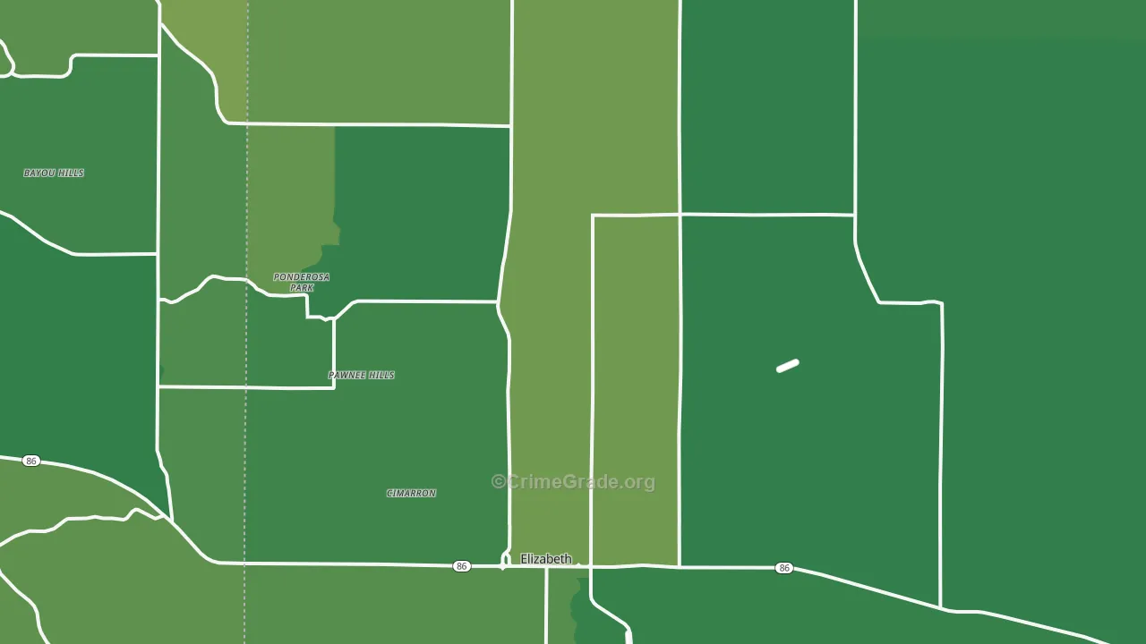 Elizabeth, CO Map of Vehicle Theft Rates