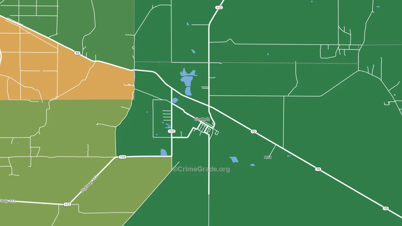 Elizabeth, LA Map of Vehicle Theft Rates