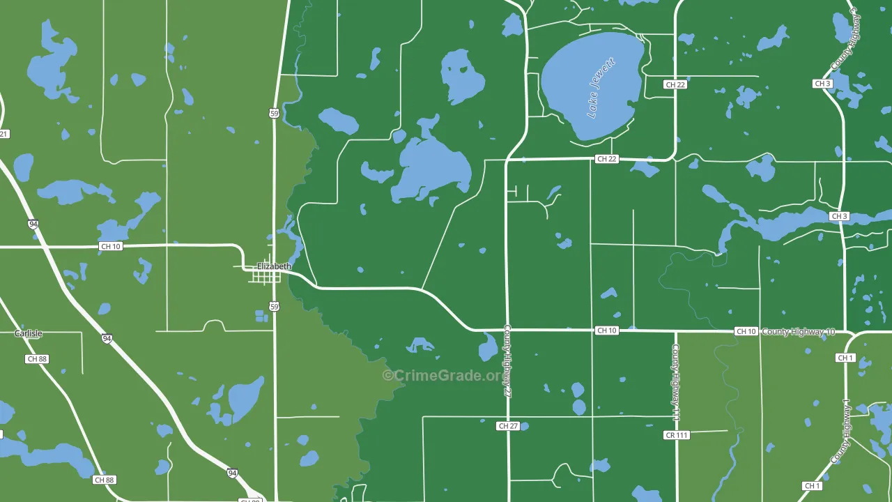 Elizabeth, MN Map of Vehicle Theft Rates