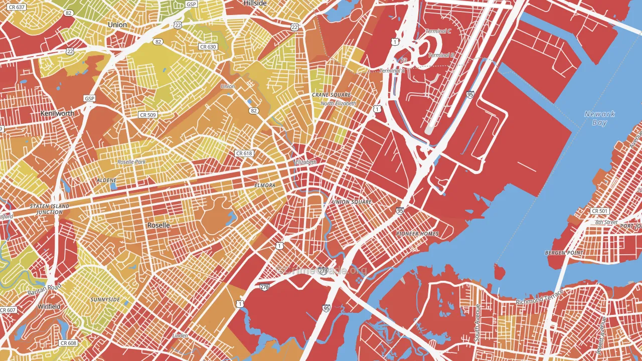 Elizabeth, NJ Map of Vehicle Theft Rates