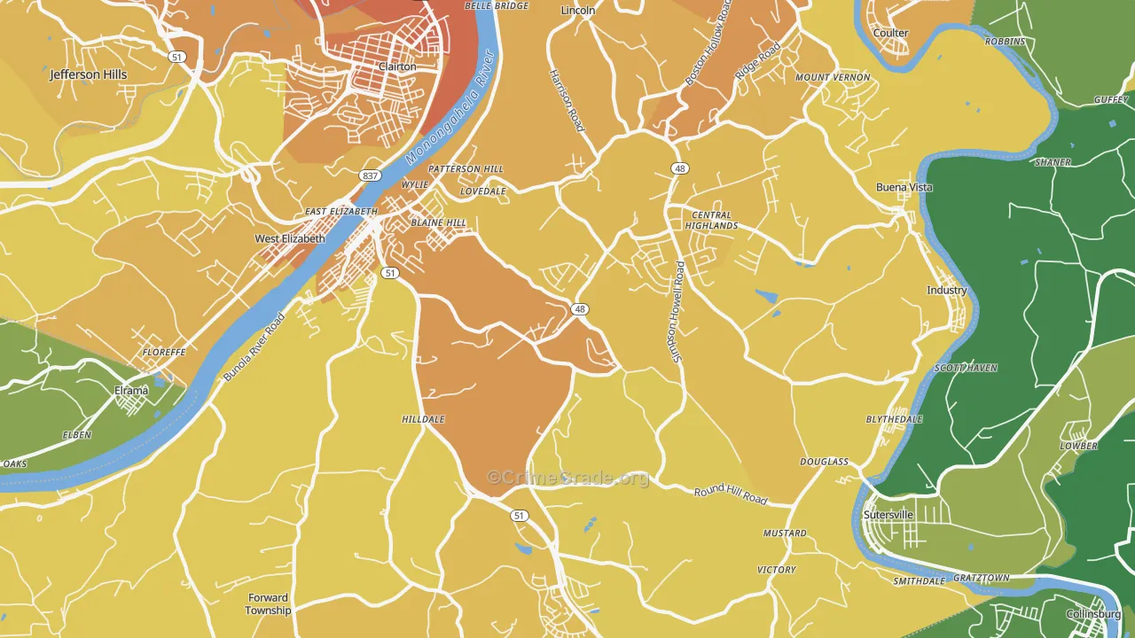 Elizabeth, PA Map of Vehicle Theft Rates