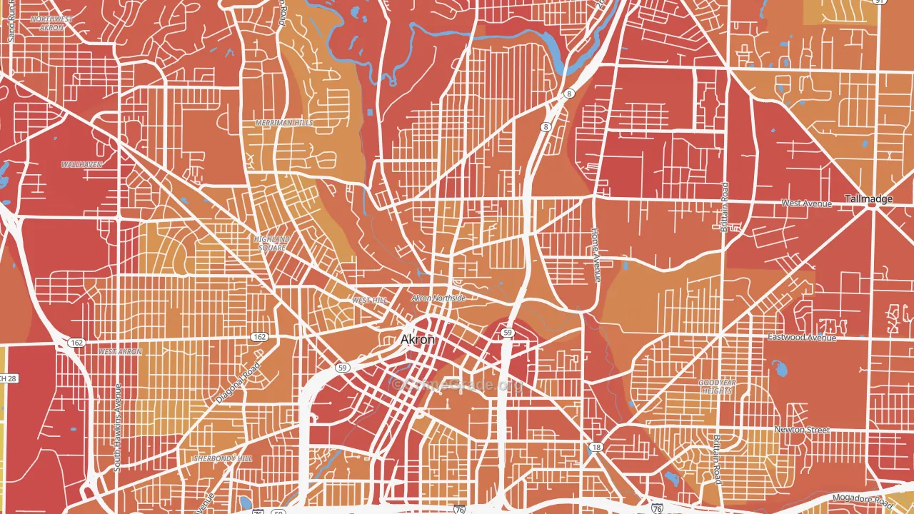 Elizabeth Park Valley, Akron, OH Map of Vehicle Theft Rates