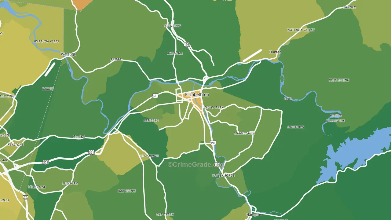 Elizabethton, TN Map of Vehicle Theft Rates