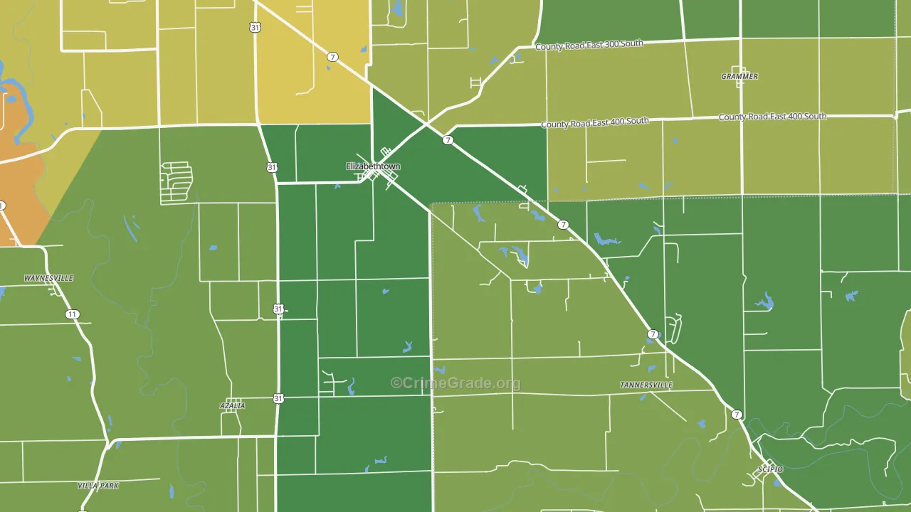 Elizabethtown, IN Map of Vehicle Theft Rates