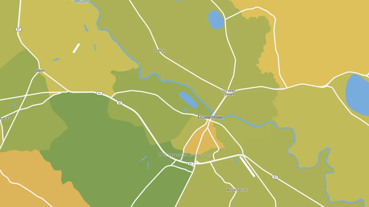 Elizabethtown, NC Map of Vehicle Theft Rates