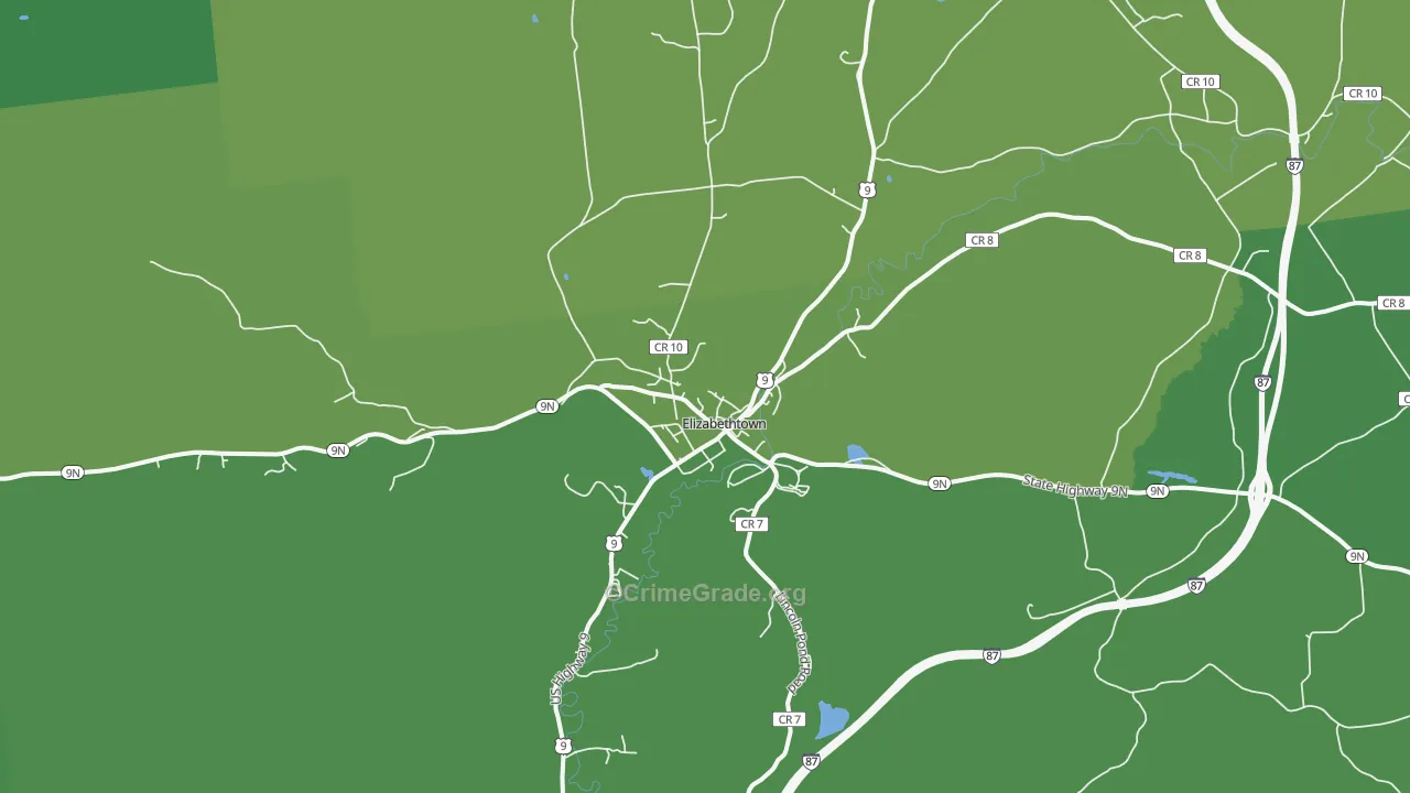 Elizabethtown, NY Map of Vehicle Theft Rates
