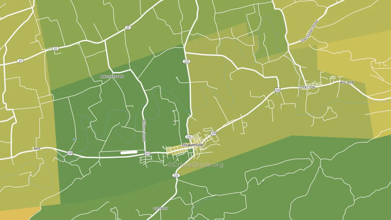 Elizabethville, PA Map of Vehicle Theft Rates