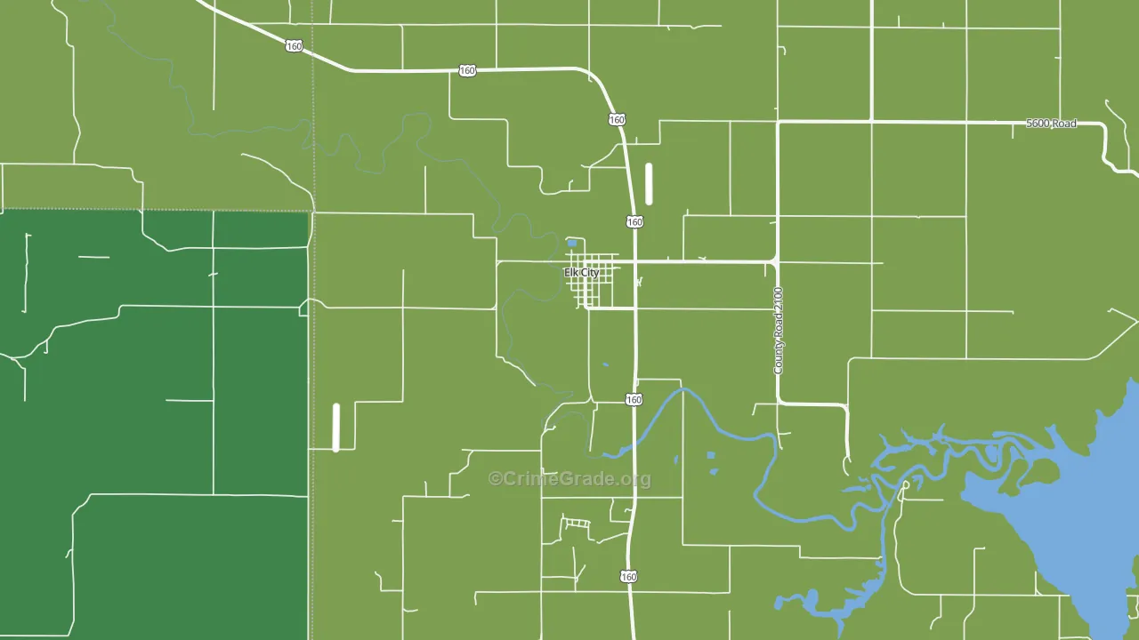 Elk City, KS Map of Vehicle Theft Rates