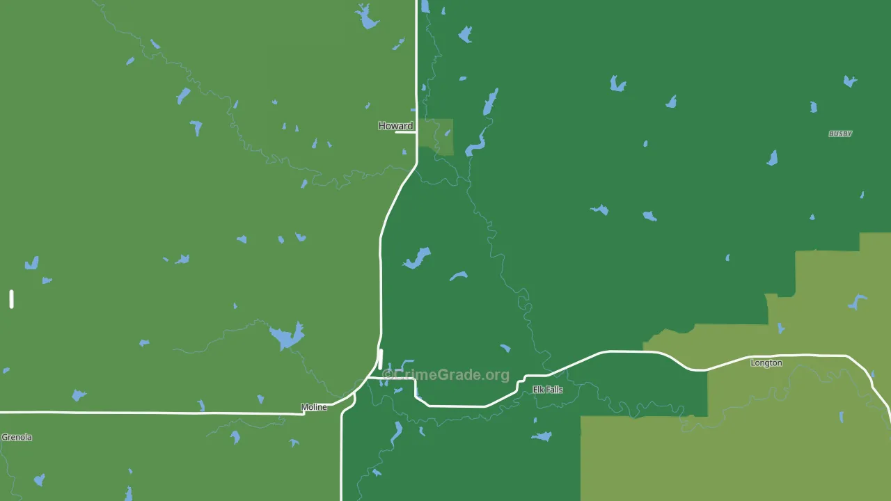 Elk County, KS Map of Vehicle Theft Rates