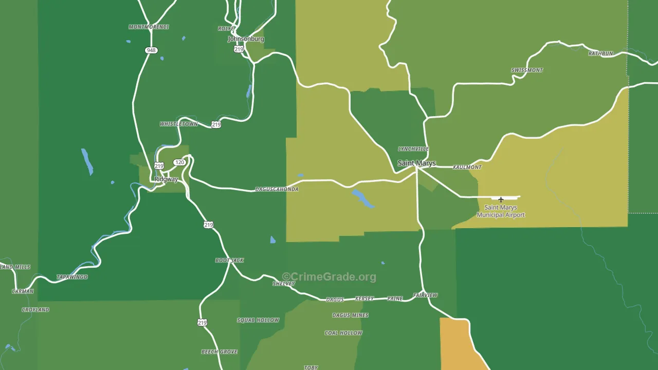 Elk County, PA Map of Vehicle Theft Rates