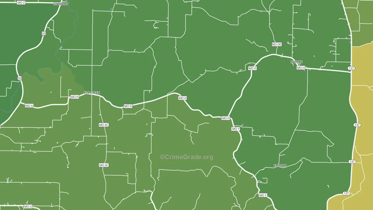 Elk Creek, MO Map of Vehicle Theft Rates