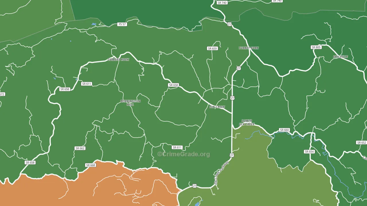 Elk Creek, VA Map of Vehicle Theft Rates