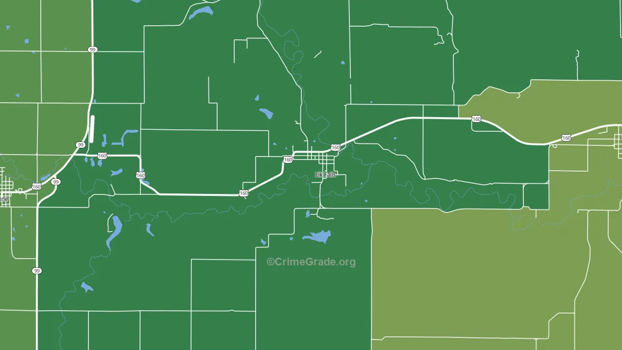 Elk Falls, KS Map of Vehicle Theft Rates