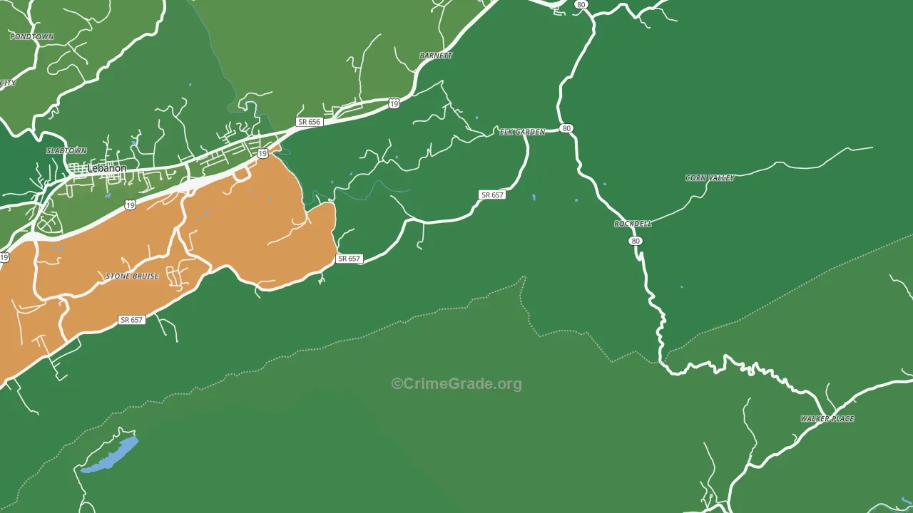 Elk Garden, VA Map of Vehicle Theft Rates
