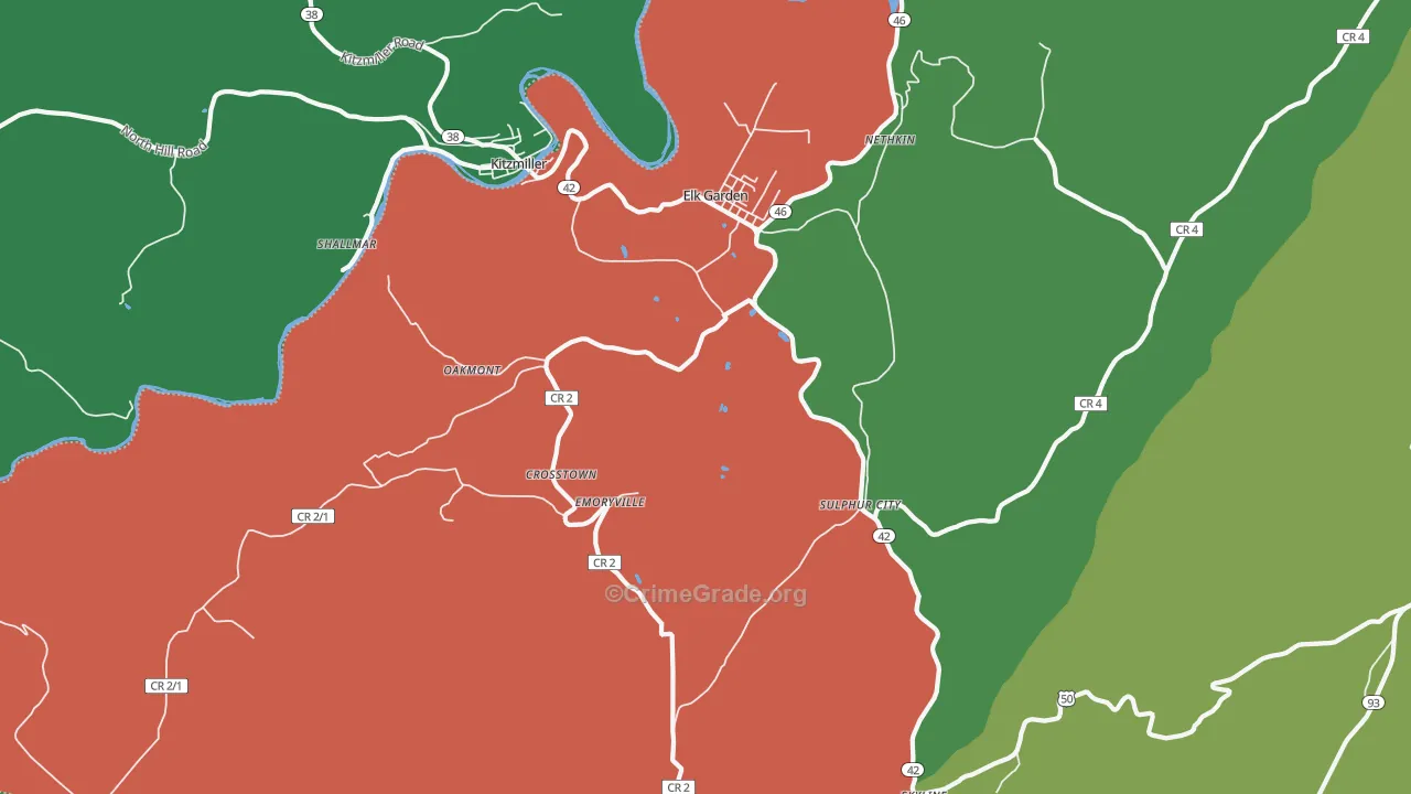 Elk Garden, WV Map of Vehicle Theft Rates