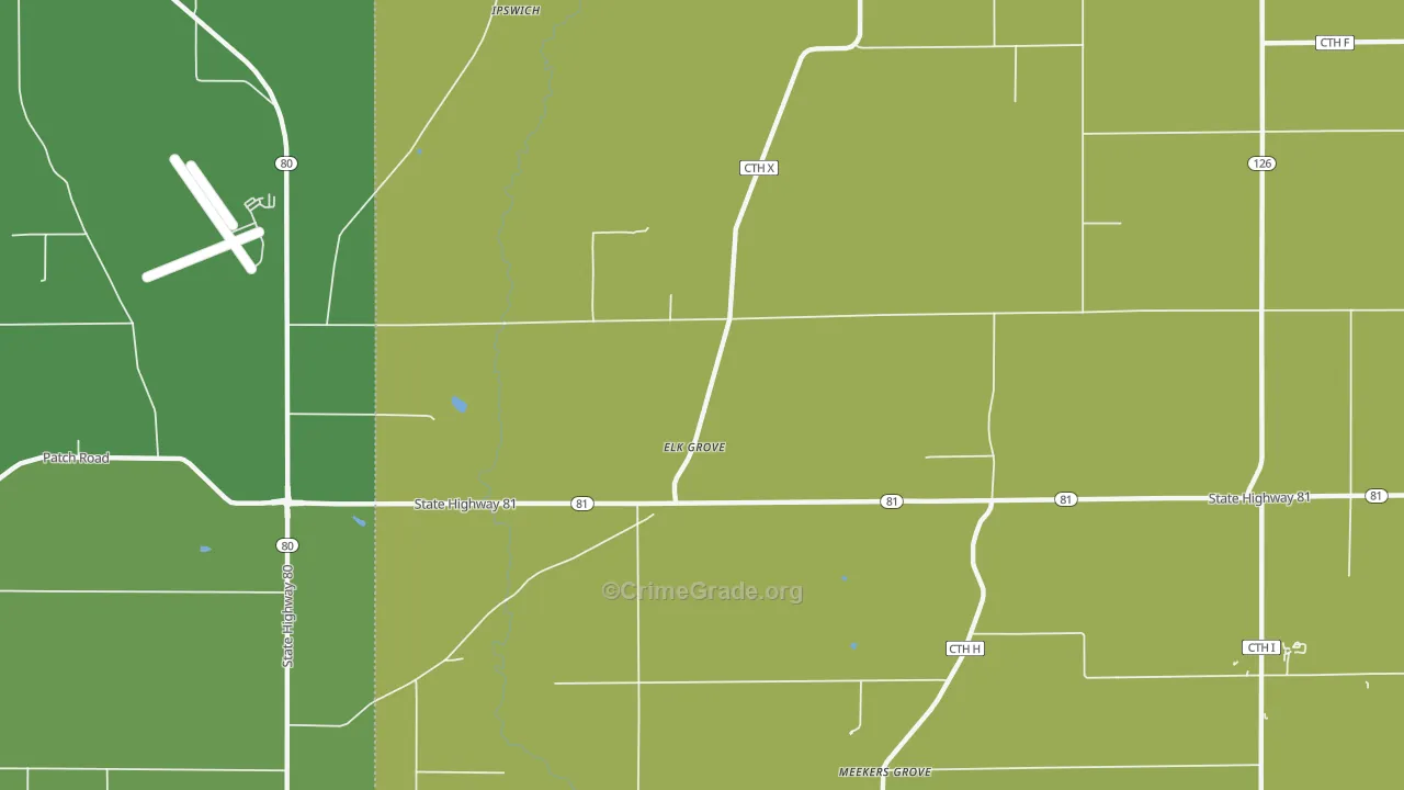Elk Grove, WI Map of Vehicle Theft Rates