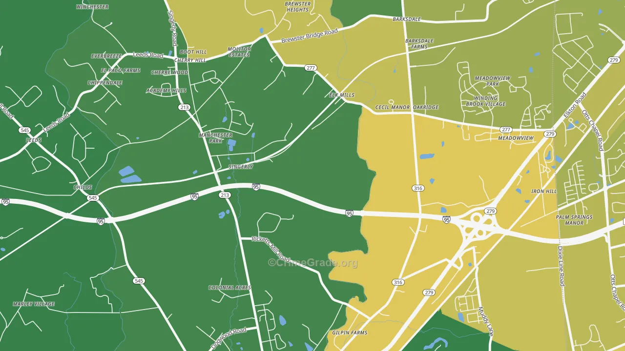 Elk Mills, MD Map of Vehicle Theft Rates