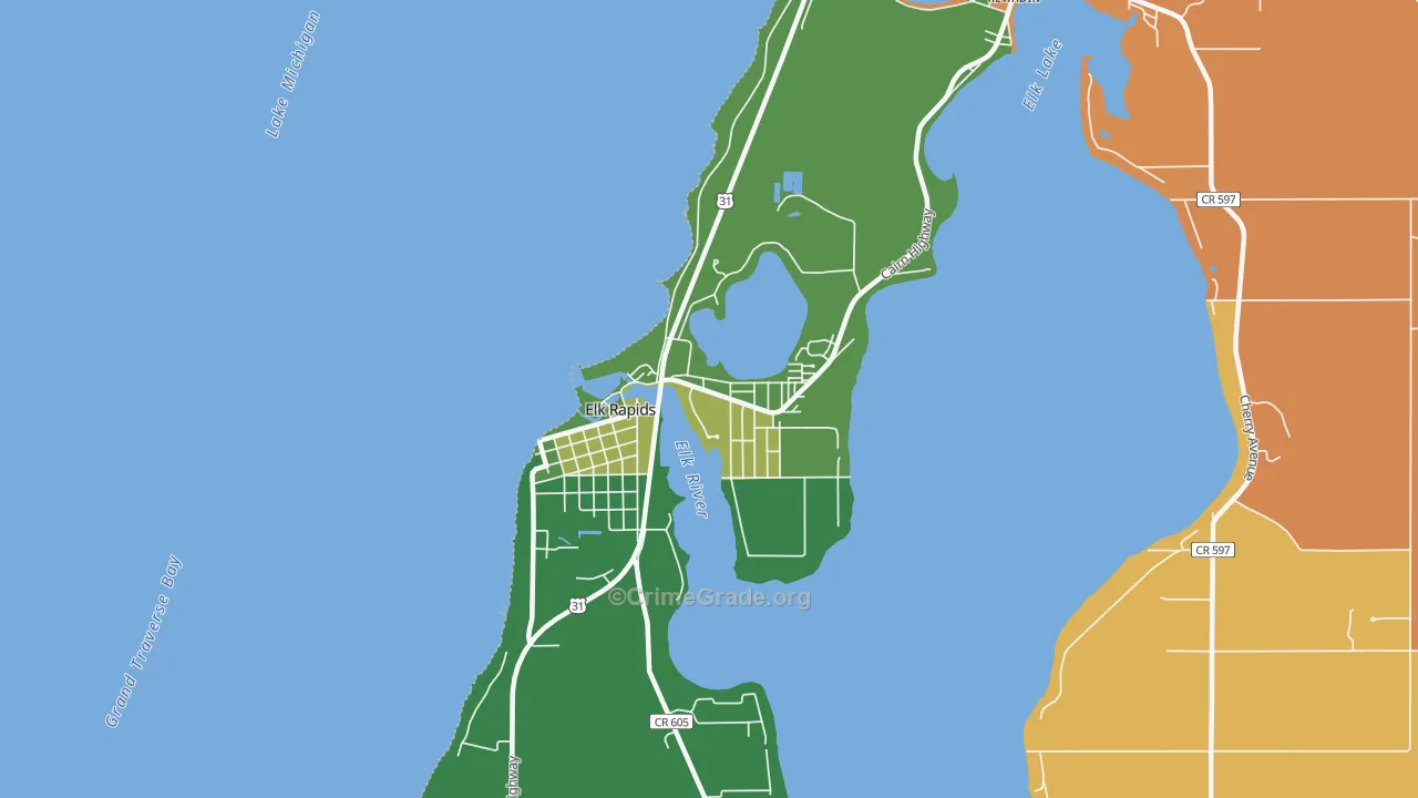 Elk Rapids, MI Map of Vehicle Theft Rates