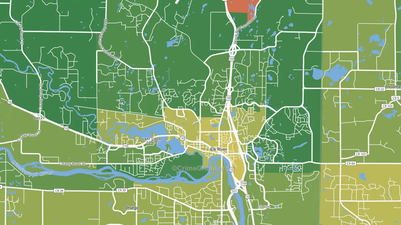 Elk River, MN Map of Vehicle Theft Rates
