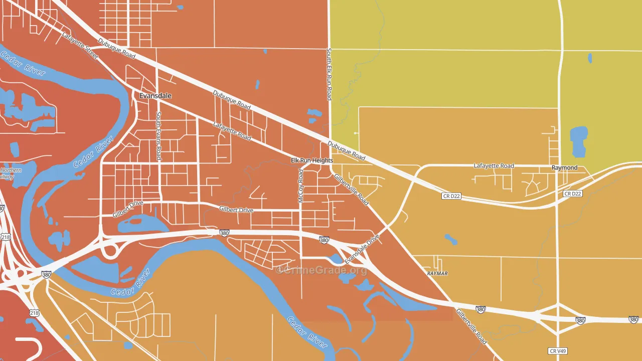 Elk Run Heights, IA Map of Vehicle Theft Rates