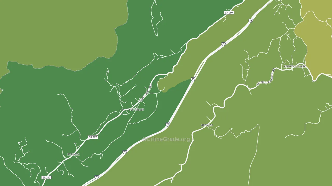 Elk Valley, TN Map of Vehicle Theft Rates