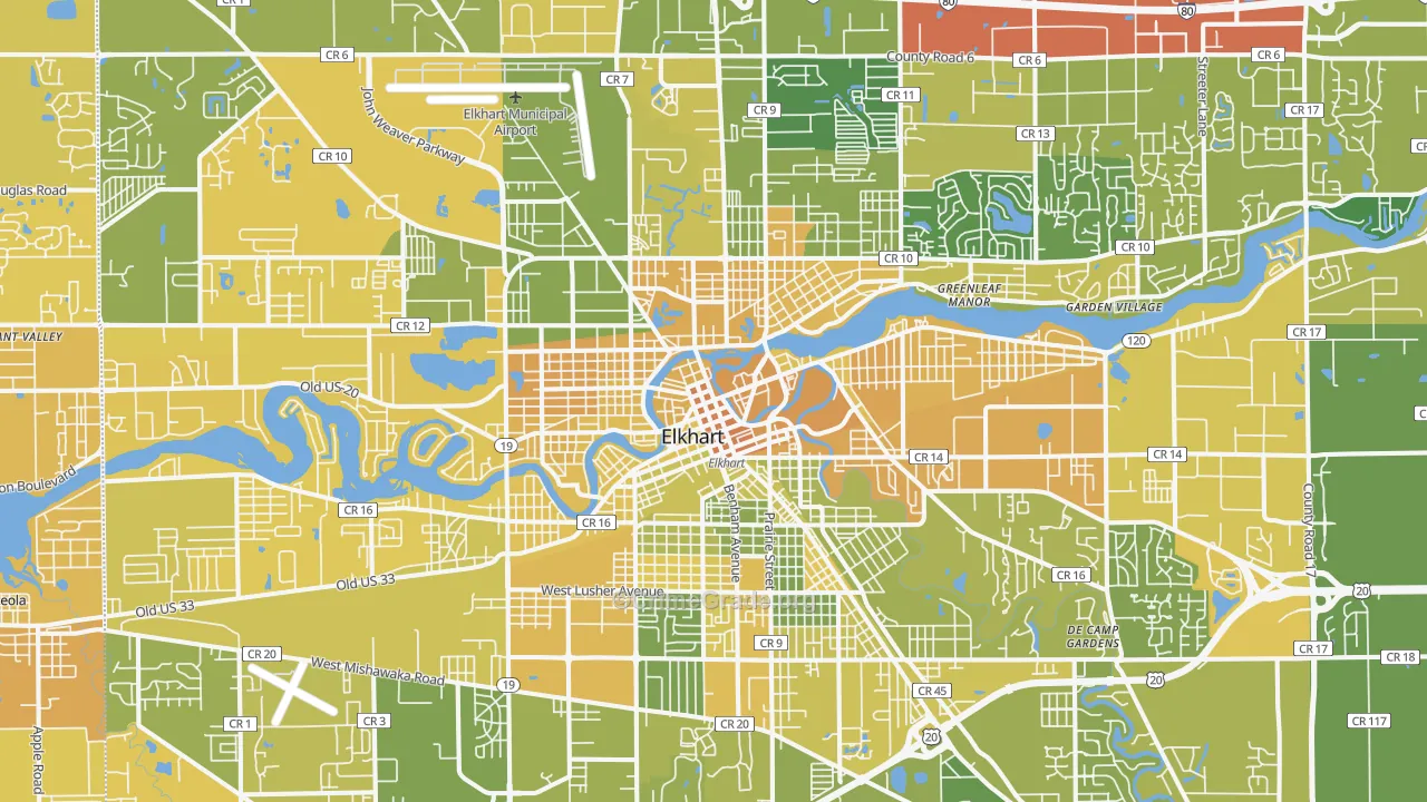 Elkhart, IN Map of Vehicle Theft Rates