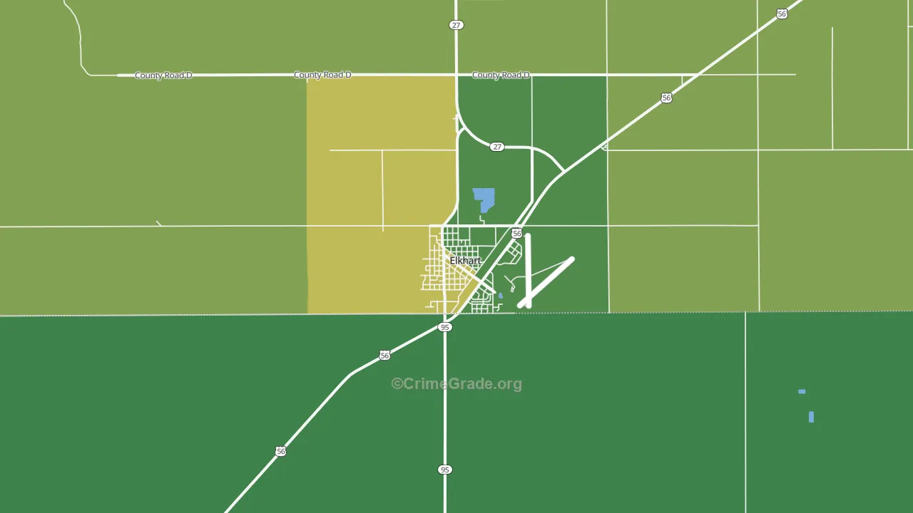 Elkhart, KS Map of Vehicle Theft Rates