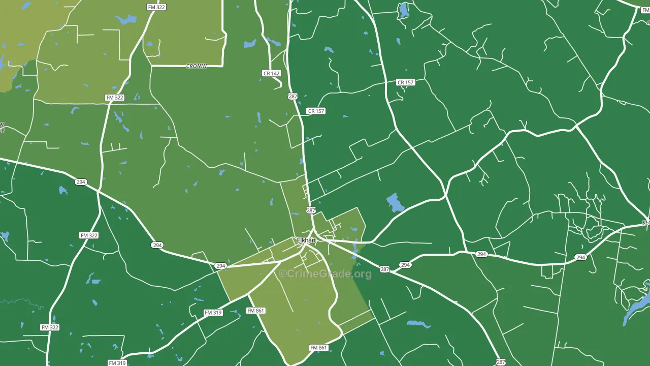 Elkhart, TX Map of Vehicle Theft Rates