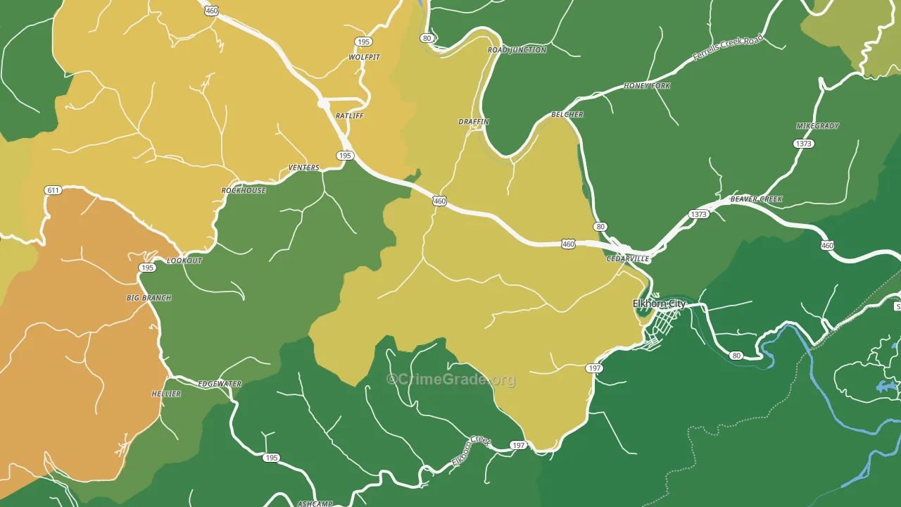 Elkhorn City, KY Map of Vehicle Theft Rates