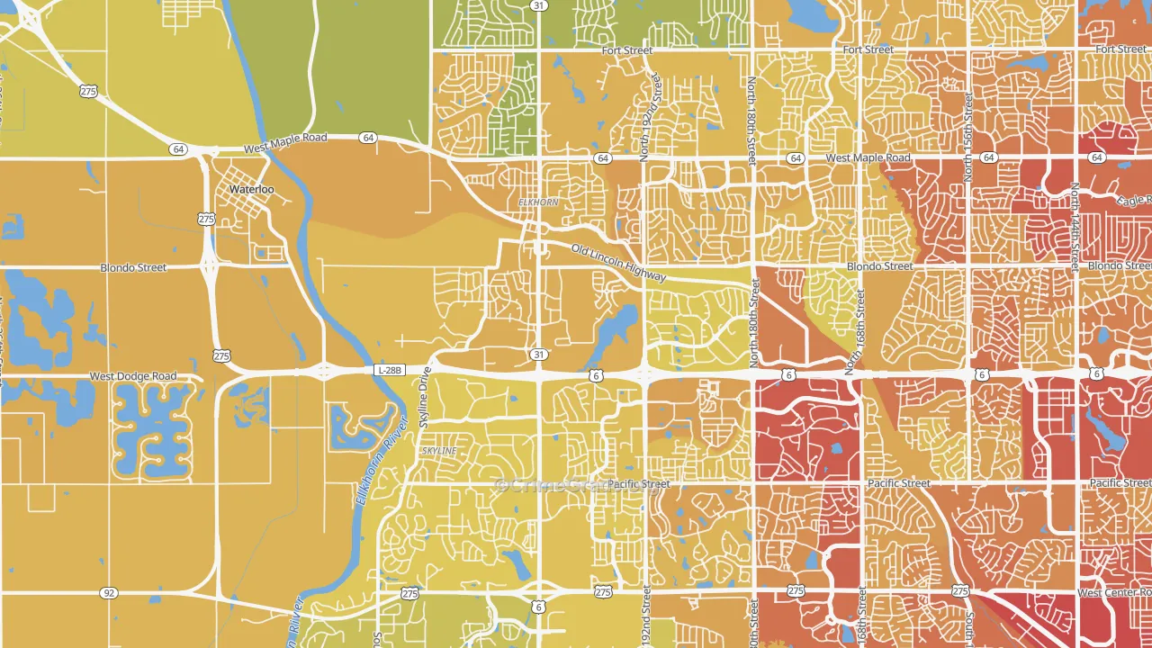 Elkhorn, NE Map of Vehicle Theft Rates