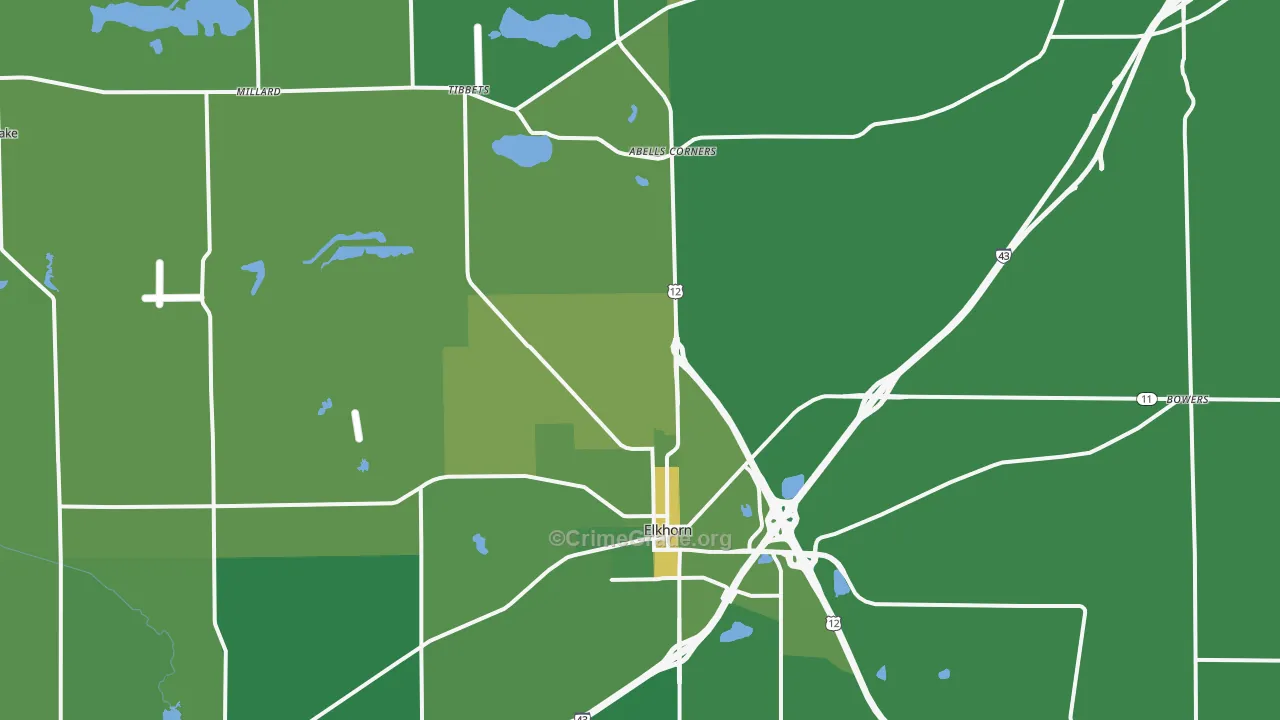 Elkhorn, WI Map of Vehicle Theft Rates