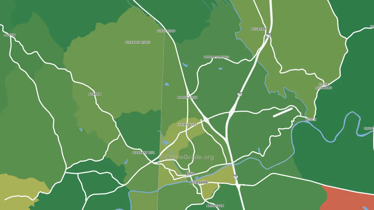Elkin, NC Map of Vehicle Theft Rates