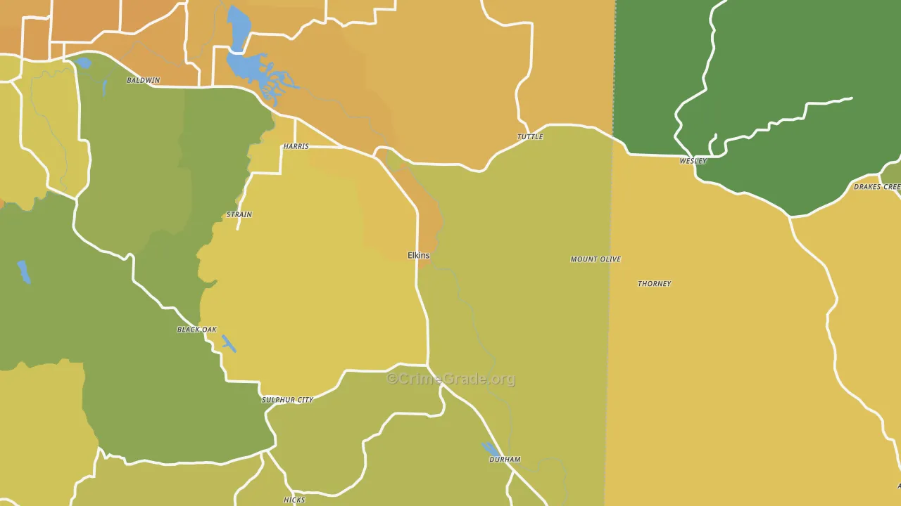 Elkins, AR Map of Vehicle Theft Rates