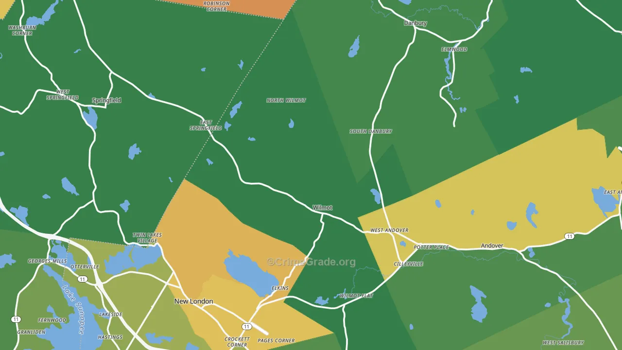Elkins, NH Map of Vehicle Theft Rates