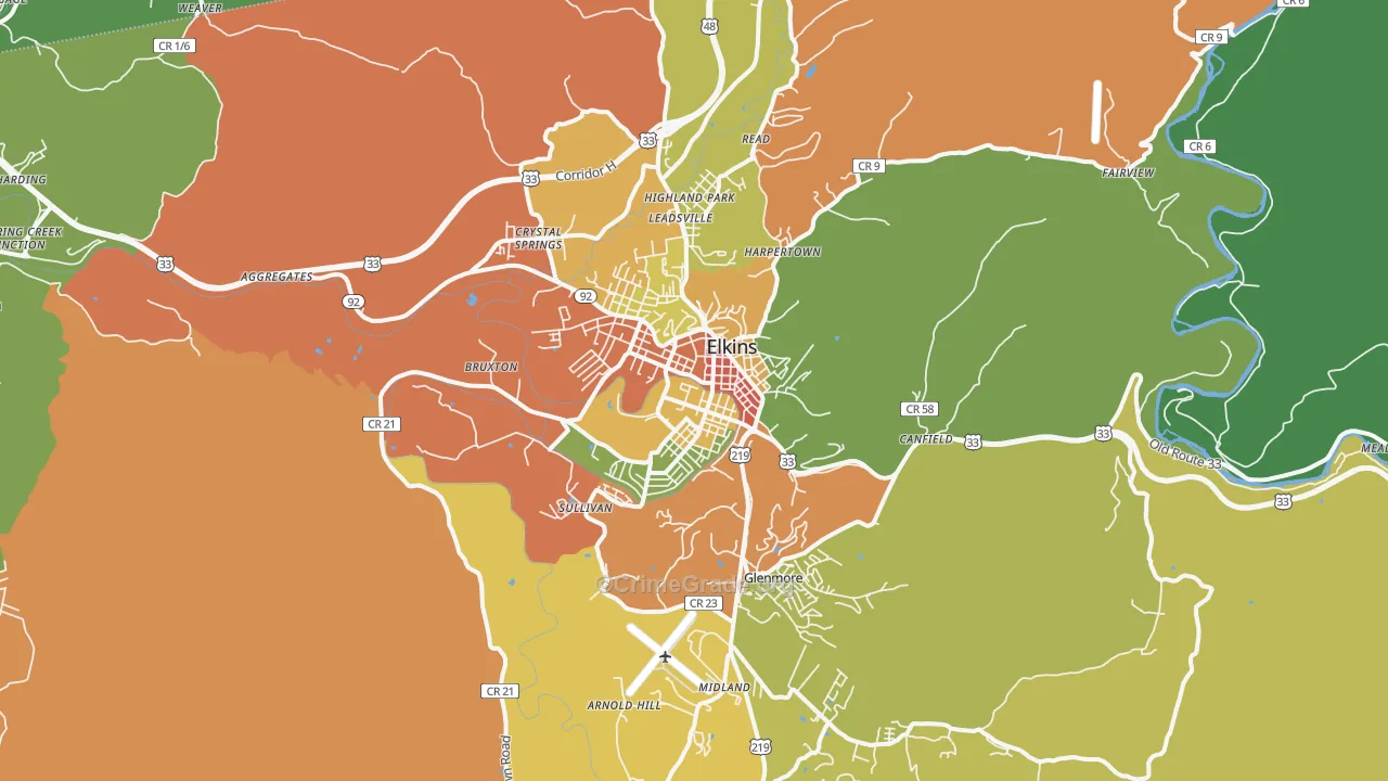 Elkins, WV Map of Vehicle Theft Rates
