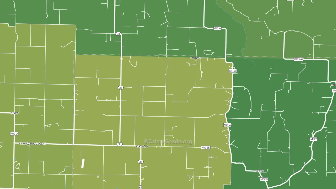 Elkland, MO Map of Vehicle Theft Rates