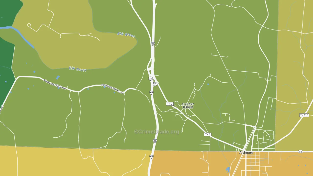Elkmont Springs, TN Map of Vehicle Theft Rates