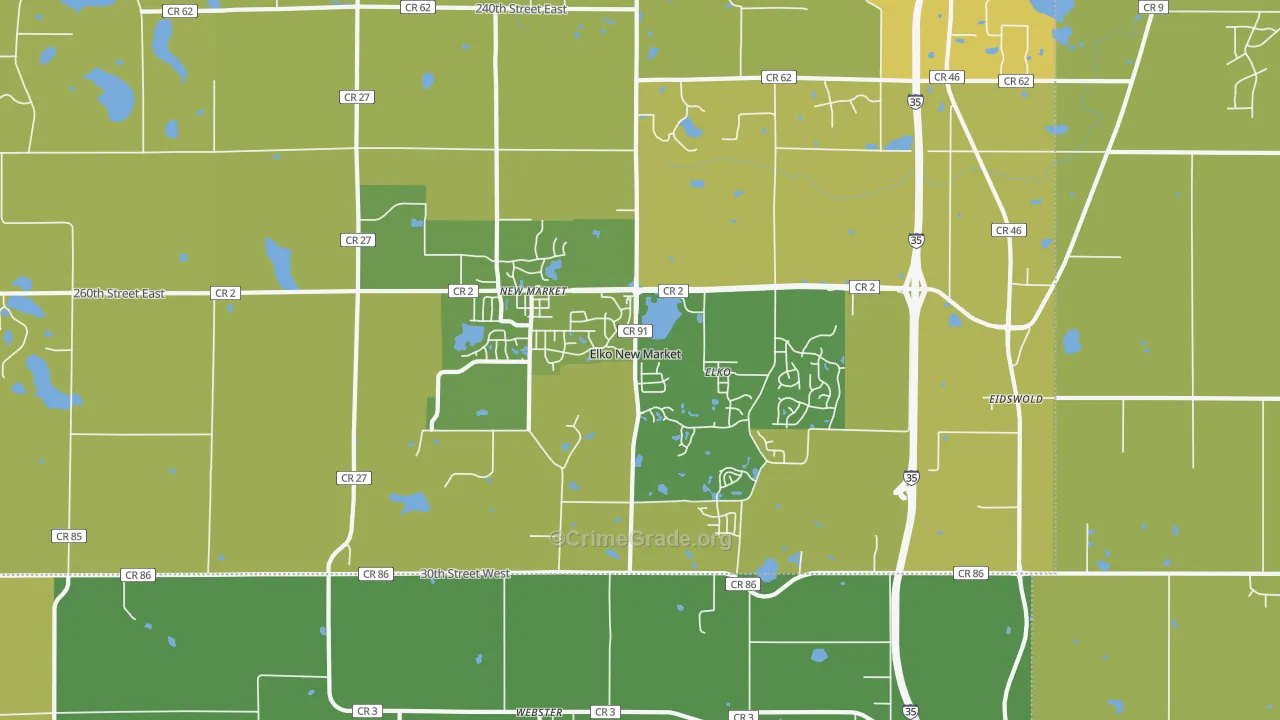 Elko New Market, MN Map of Vehicle Theft Rates