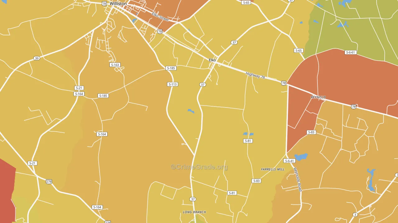 Elko, SC Map of Vehicle Theft Rates